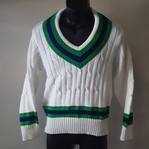 Cardigan Sweater with Green and Blue Stripes